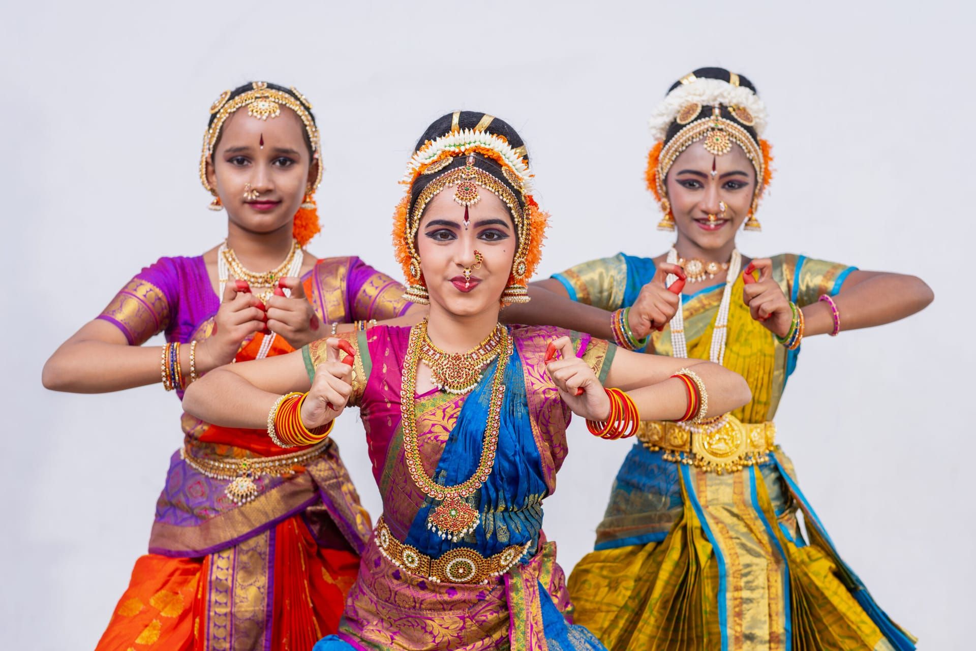 Akshara students performing Indian classical dance in traditional costume