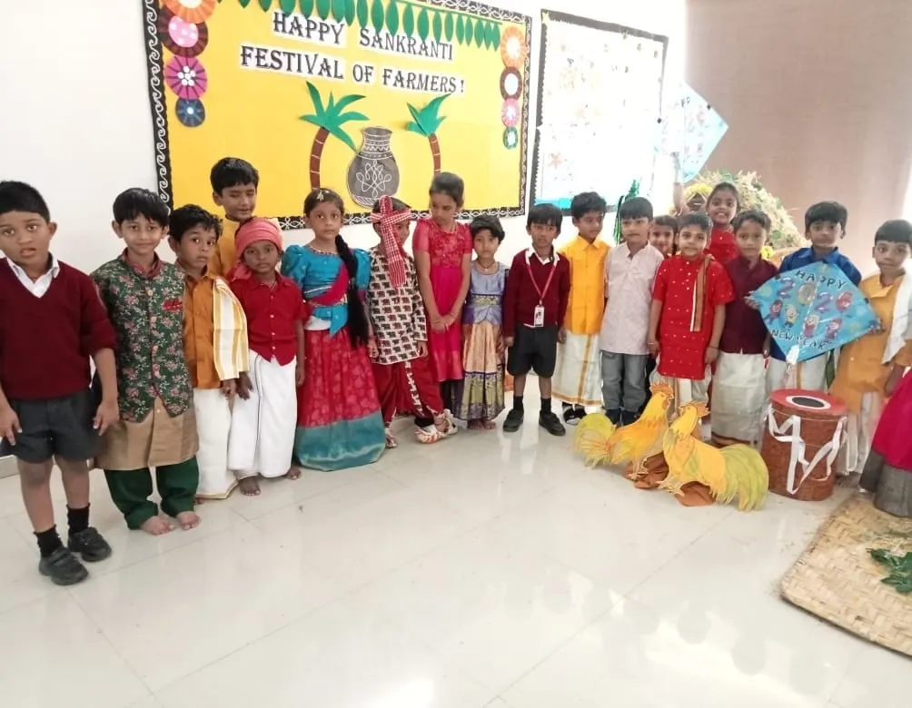 Children in traditional attire celebrating Sankranthi at Akshara